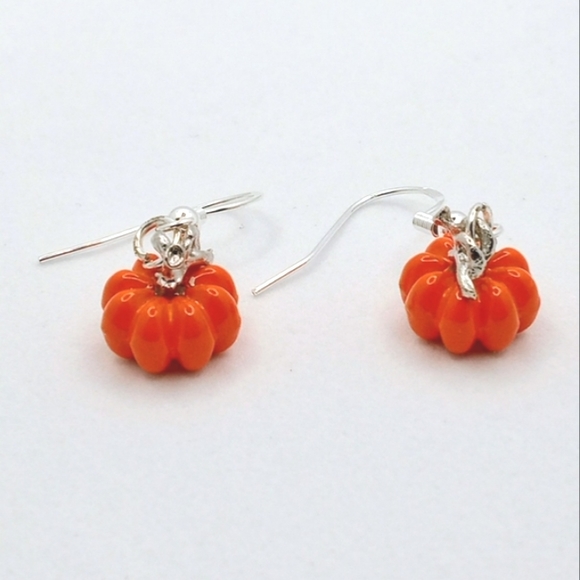 ORANGE AND SILVER METAL PUMPKINS, DURABLE,  STERLING SILVER EAR WIRES - Picture 1 of 2